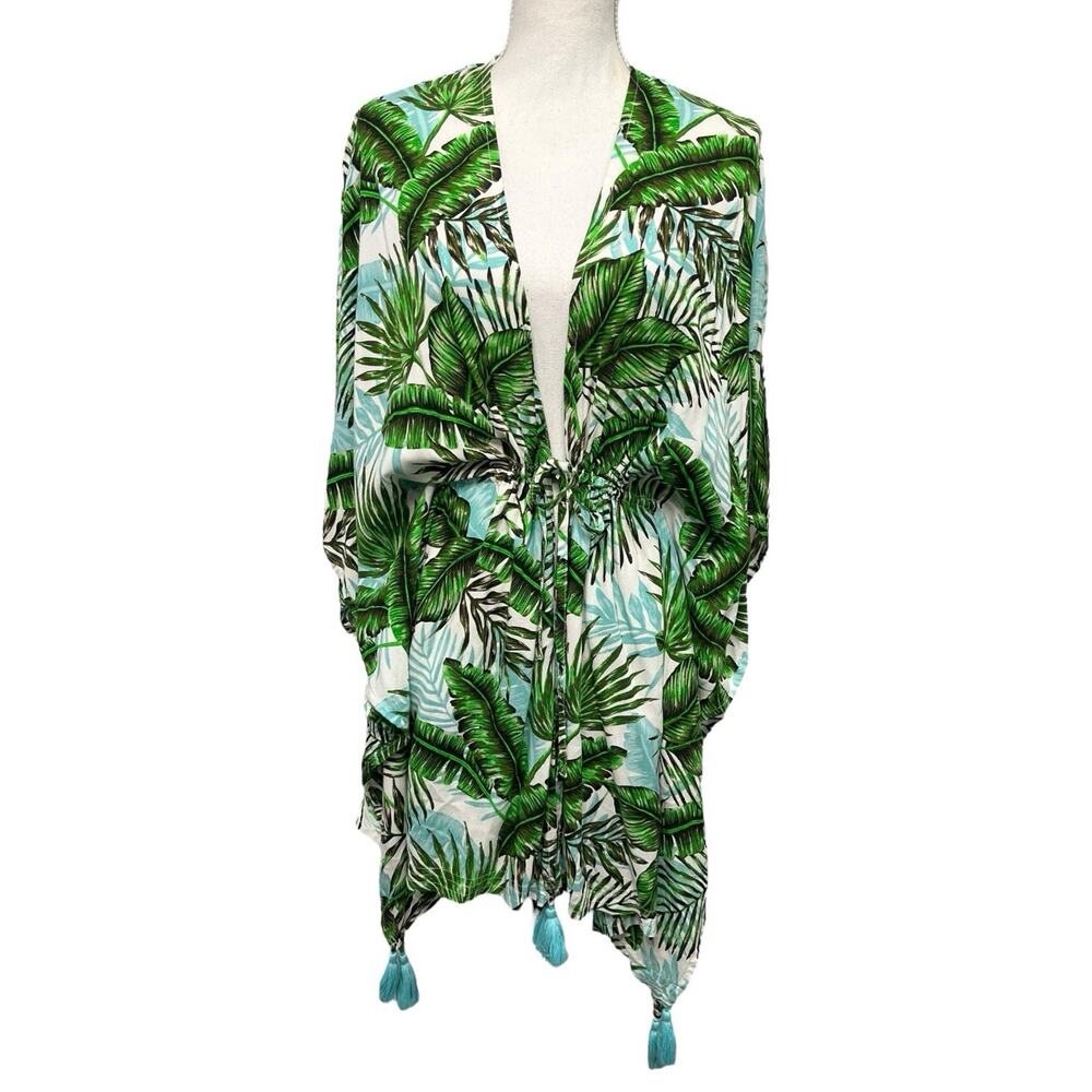 BCBG Cover Up Womens Small Medium Green Tropical Beach Cruise Hawaiian Swim